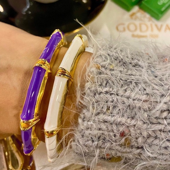 Cuff White Bracelet | Handcrafted 22K Gold Tone | Adjustable Luxury Jewelry - Picture 2 of 10